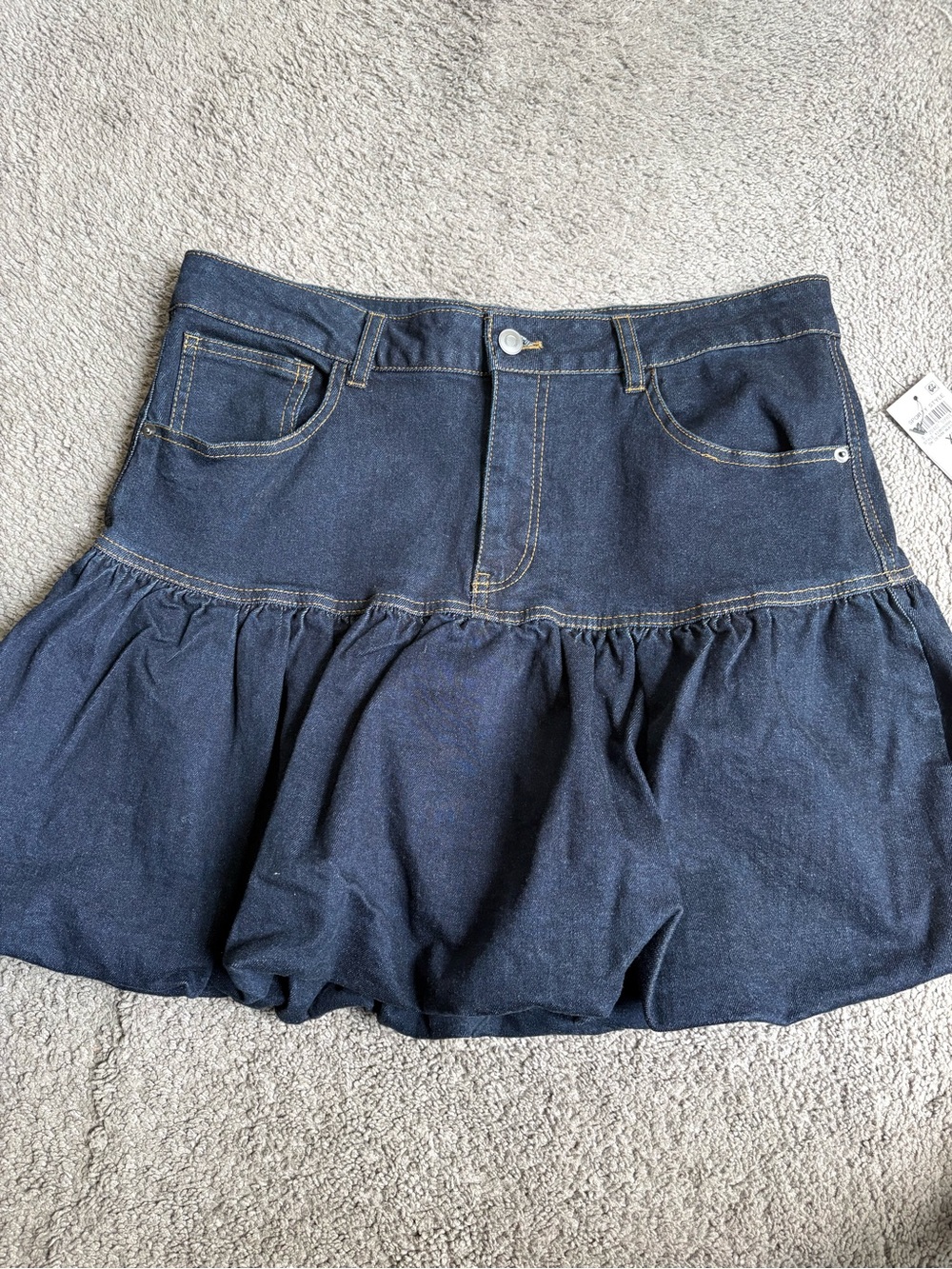 Bar III Dark Blue Denim Flounced Mini Skirt